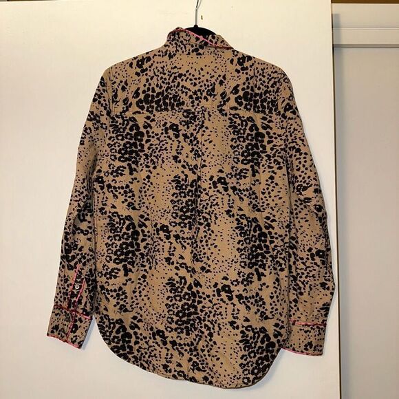 J. Crew Women’s Linen Blend Brown Black Cheetah Print Button Up Size XS - Picture 6 of 12